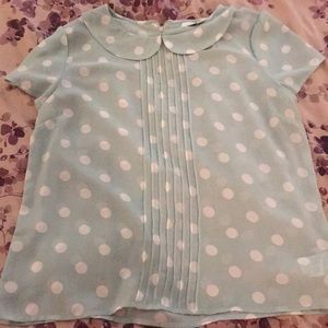 Mint green polka dot Peter Pan collar blouse